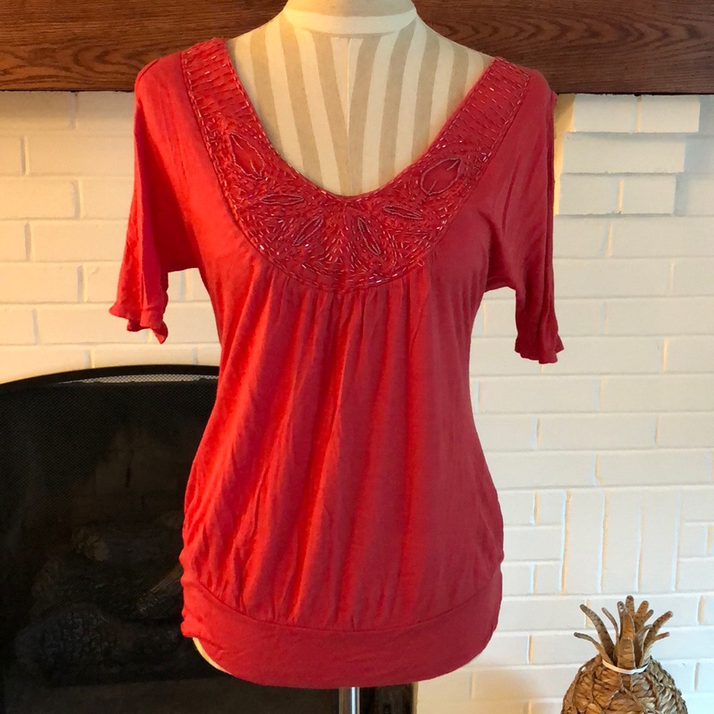 Beaded split sleeve blouse